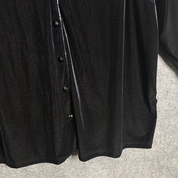 Amanda Smith II Button Front Shirt Shacket Black Velvet Women 2X Beaded Edging - Picture 4 of 13
